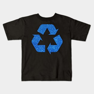 Ocean Blue Faux Glitter Recycle Symbol Kids T-Shirt